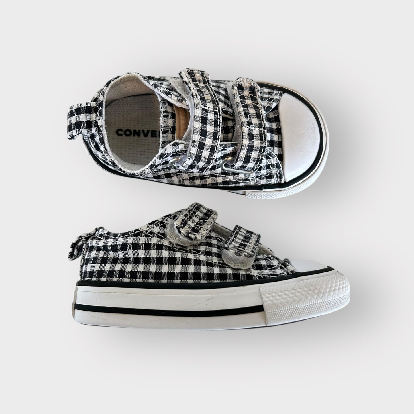 UK Infant 3 EU 19 Black and White Gingham Converse Velcro Trainers