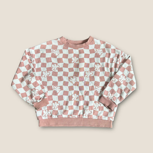 4-5 Years John Lewis Pink and White Floral Checkerboard Printed Sweatshirt