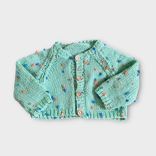 0-6 Months Hand Knitted Mint Green Speckled Knit Cardigan