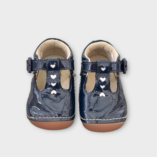 UK Infant Size 2.5H Clarks Navy Blue Patient Leather Mary Jane Shoes T-bar, First Walkers
