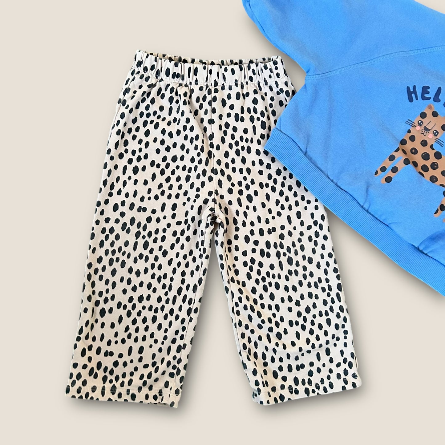 12-18 Months Next Blue Cheetah Print Polka Dot Trousers and Sweatshirt Outfit Set