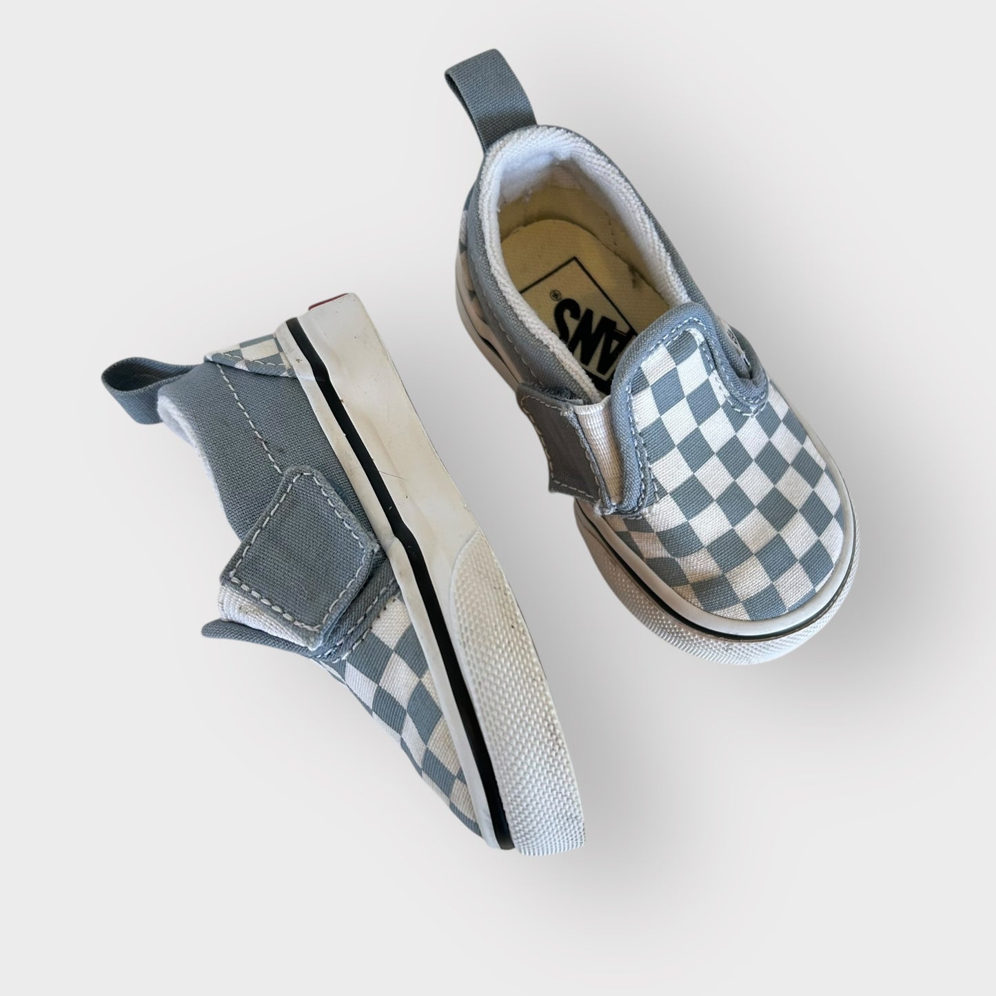 UK Infant 3 Blue and White Checkerboard Vans Slip on Trainers