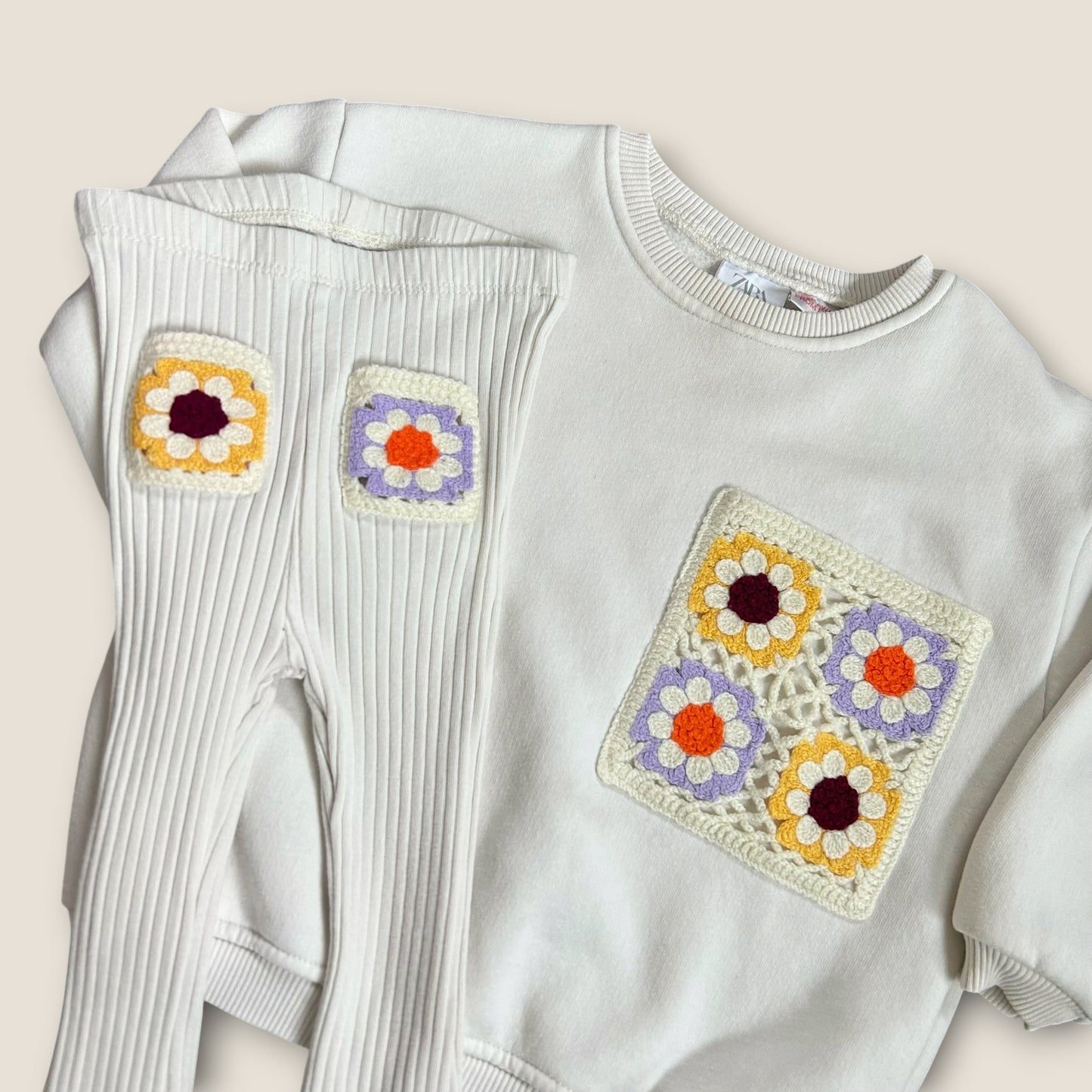 18-24 Months Zara Cream Crochet Sweatshirt and Flared Leggings Co ord Set