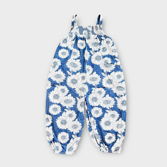 2-3 Years Next Navy Blue And White Denim Look Sunflower Printed Romper Suit