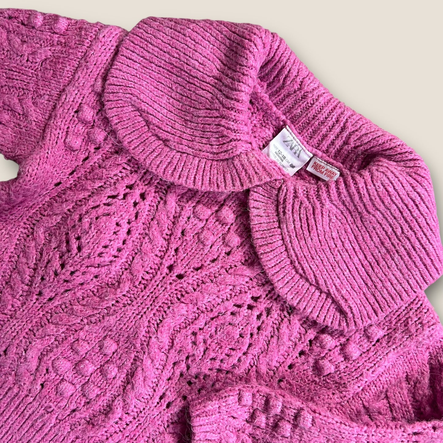 12-18 Months Zara Pink Collared Chunky Knitted Jumper