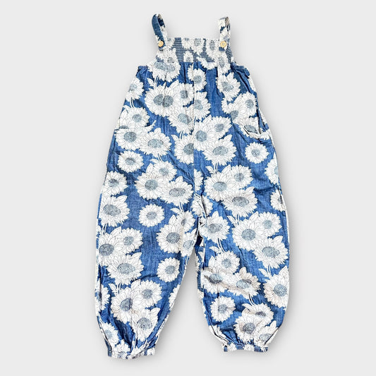 4-5 Years Next Navy Blue And White Denim Look Sunflower Printed Romper Suit