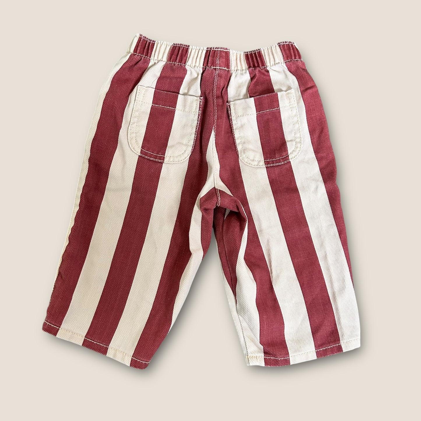6-9 Months Next Red and Cream Striped Wide Fit Jeans Trousers