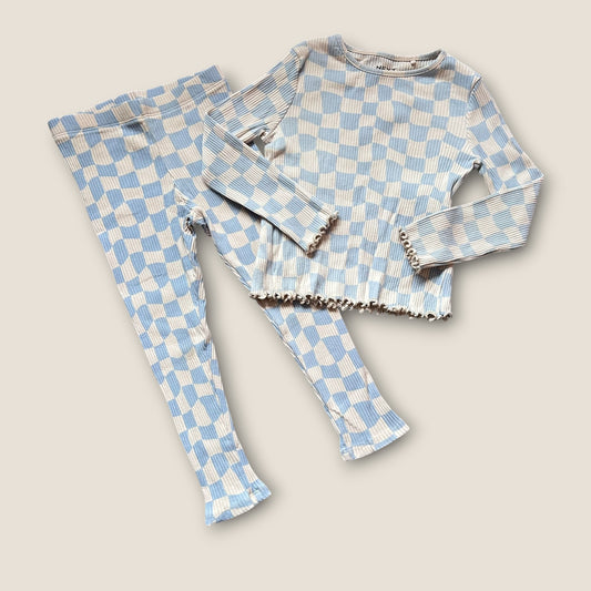 4-5 Years Next Checkerboard Printed Blue Top and Leggings Set Co Ord