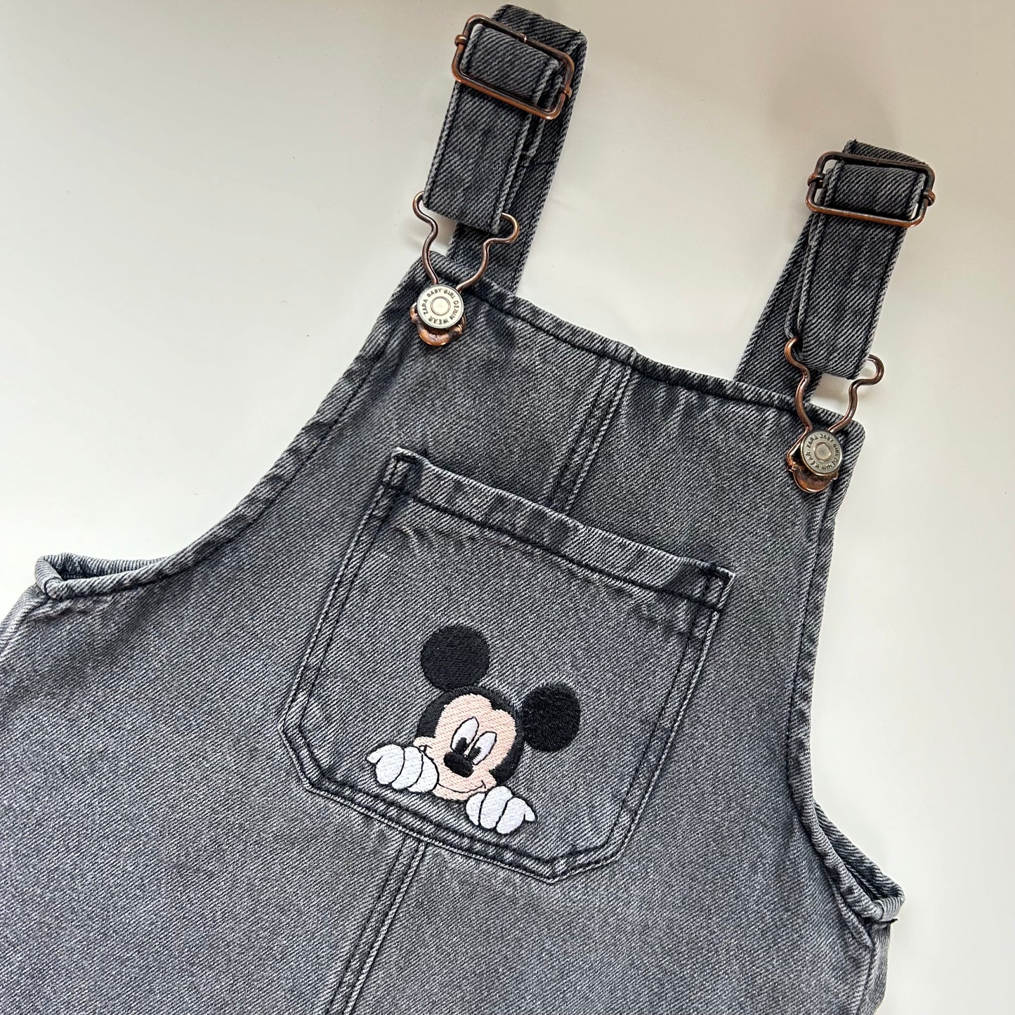 2-3 Years Mickey Mouse X Zara Washed Grey Denim Dungaree Dress