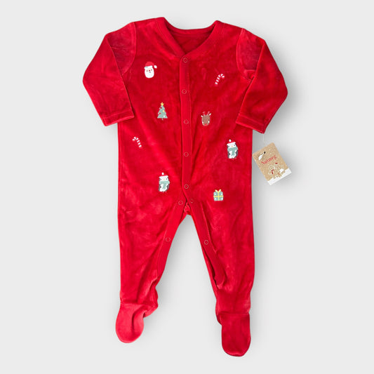 6-9 Months Nutmeg Red Velour Christmas Sleepsuit New with Tags