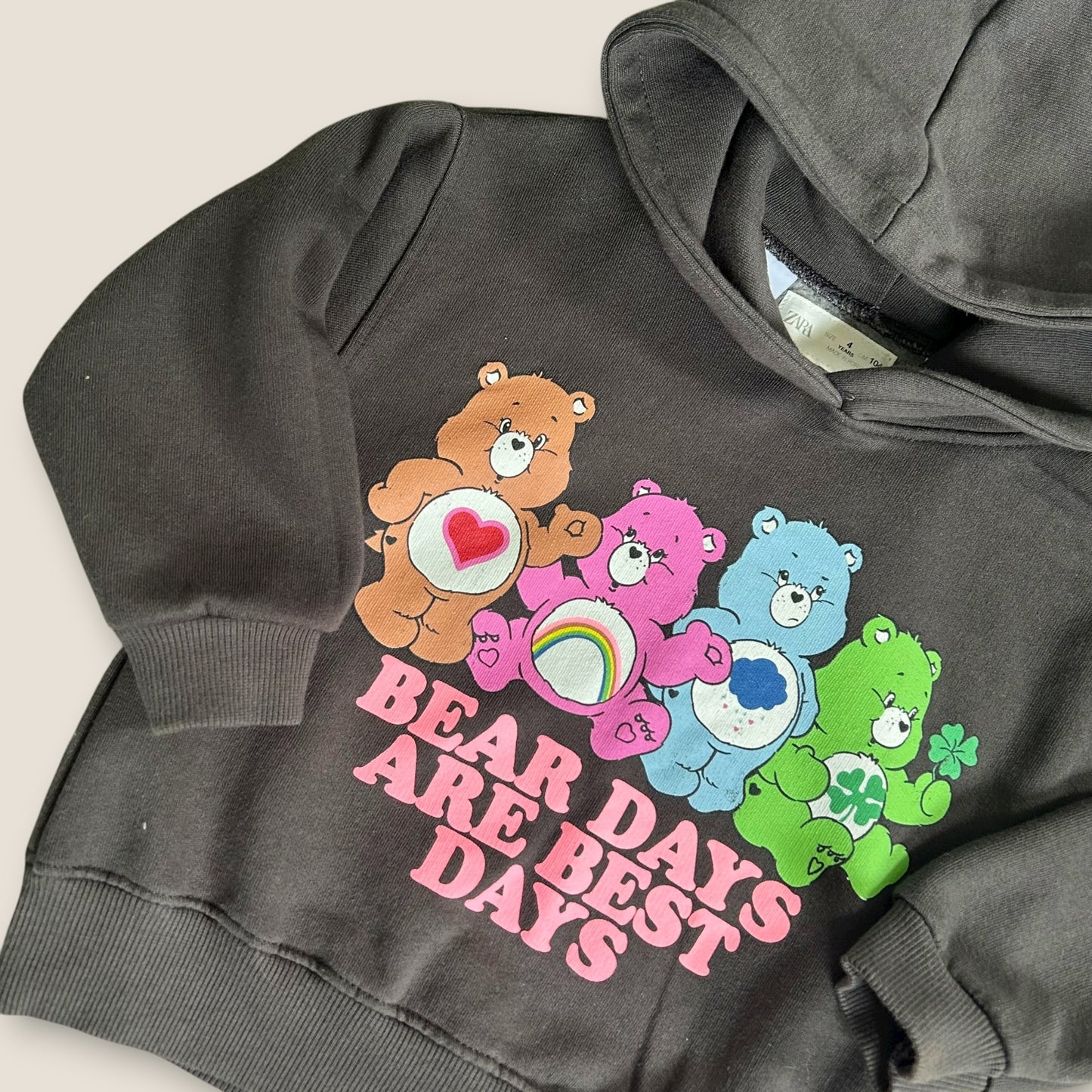 3-4 Years Zara Charcoal Grey Care Bears Hoodie Sweatshirt