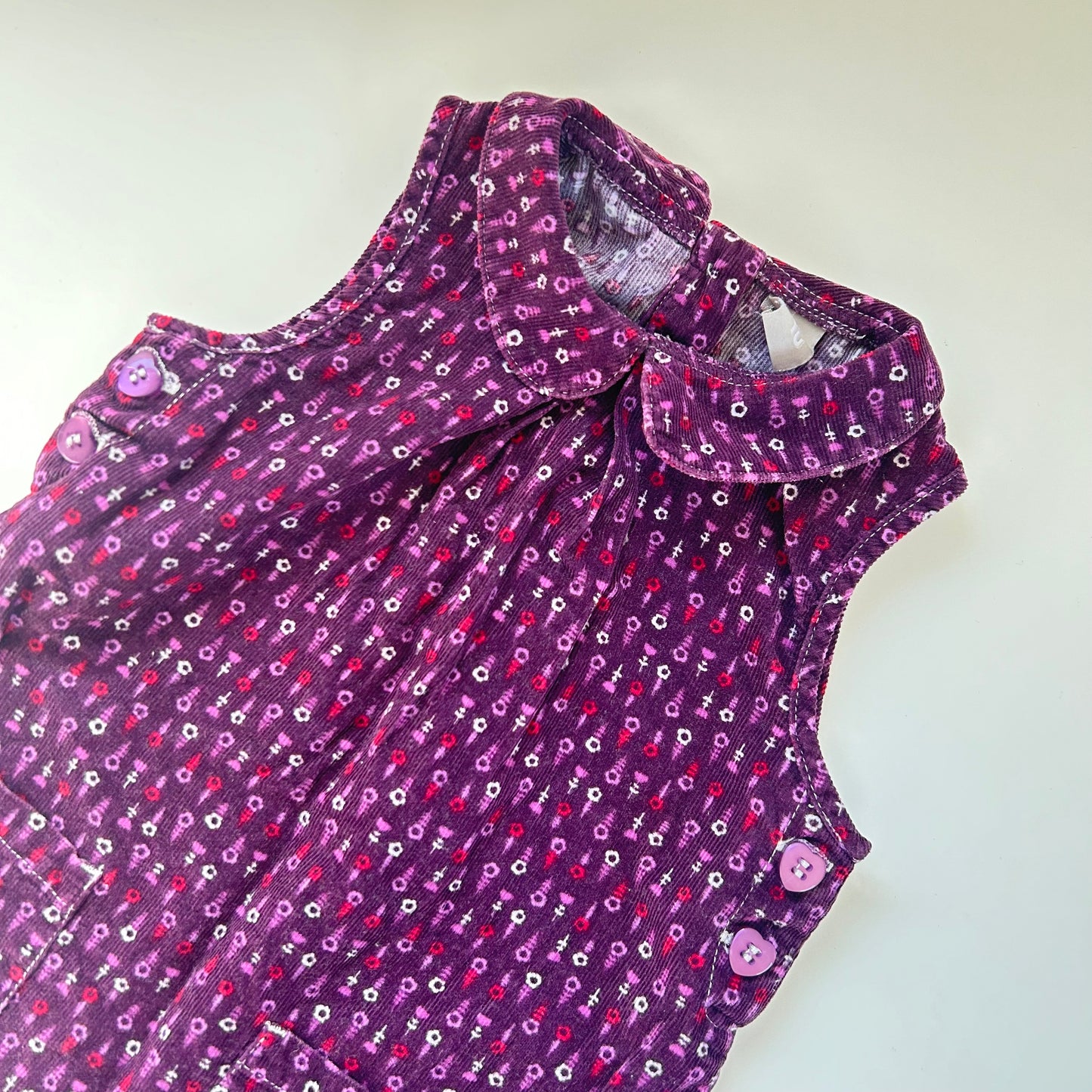 9-12 Months vintage TU purple and pink retro floral pinafore Dress