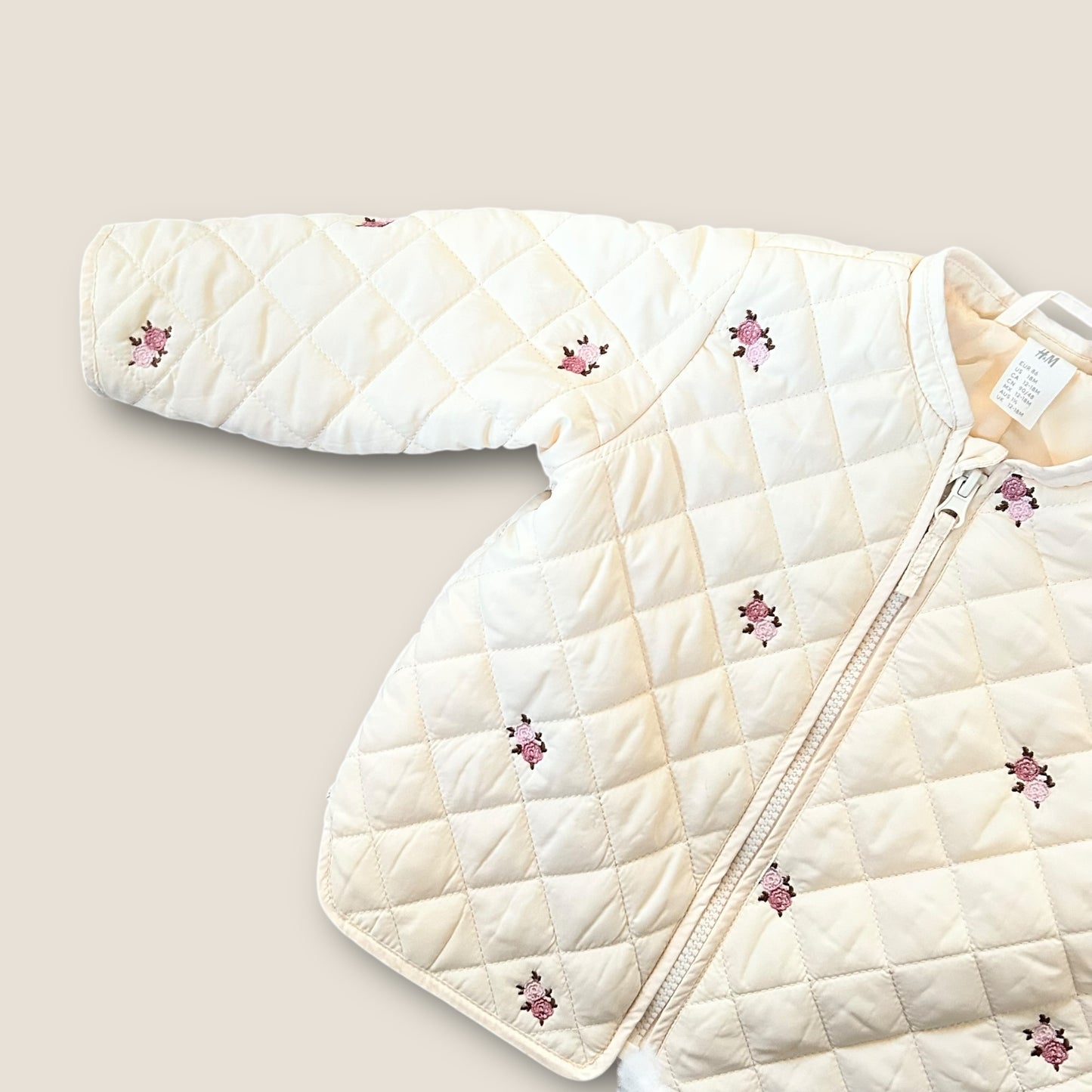 12-18 Months H&M Cream Embroidered Floral Quilted Padded Jacket