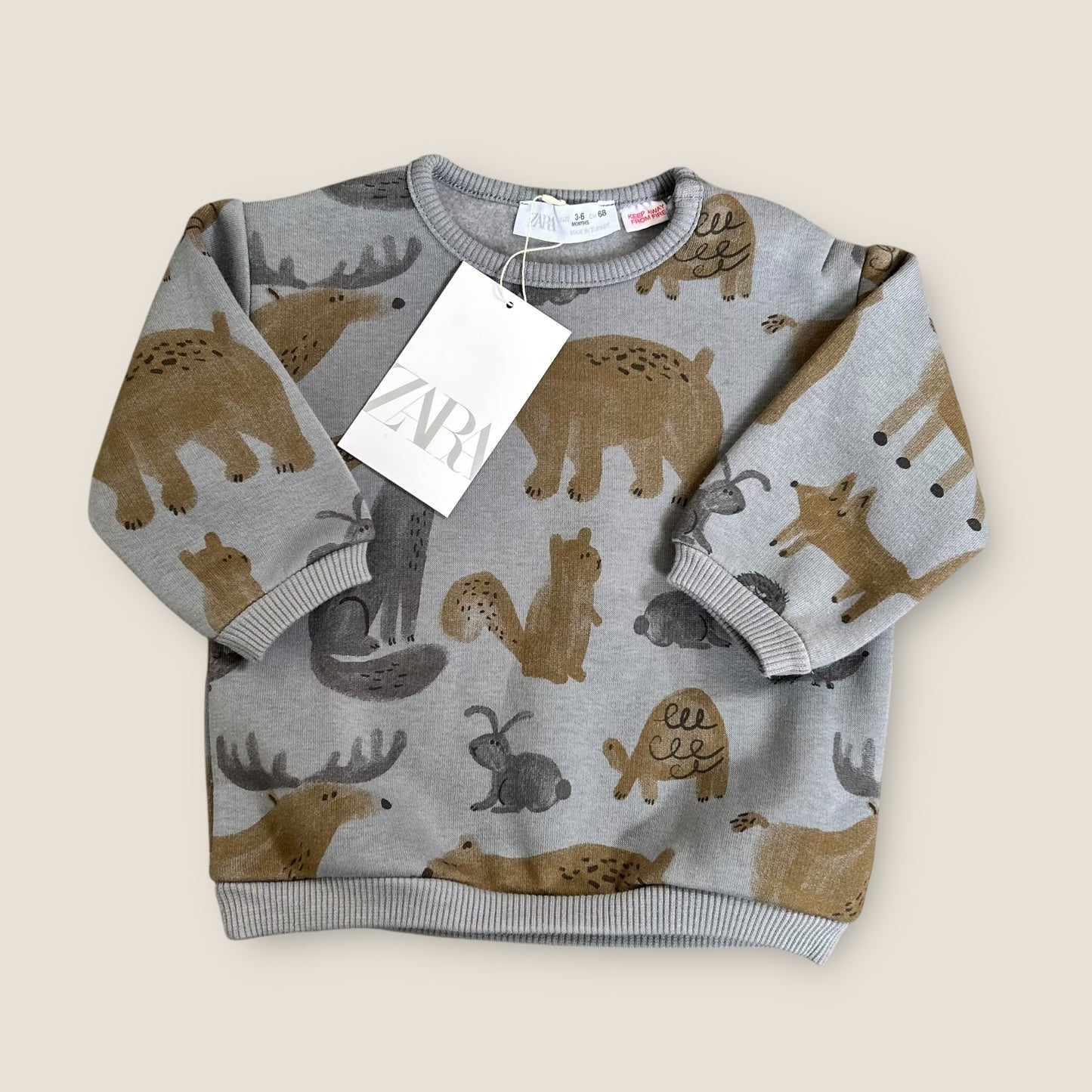 3-6 Months Zara Charcoal Animals Printed Sweatshirt New