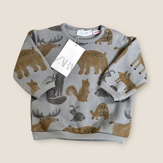 3-6 Months Zara Charcoal Animals Printed Sweatshirt New