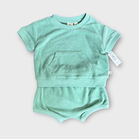 12-18 Months Baby GAP Sage Green Terry Towelling T-shirt and Shorts Co ord Set