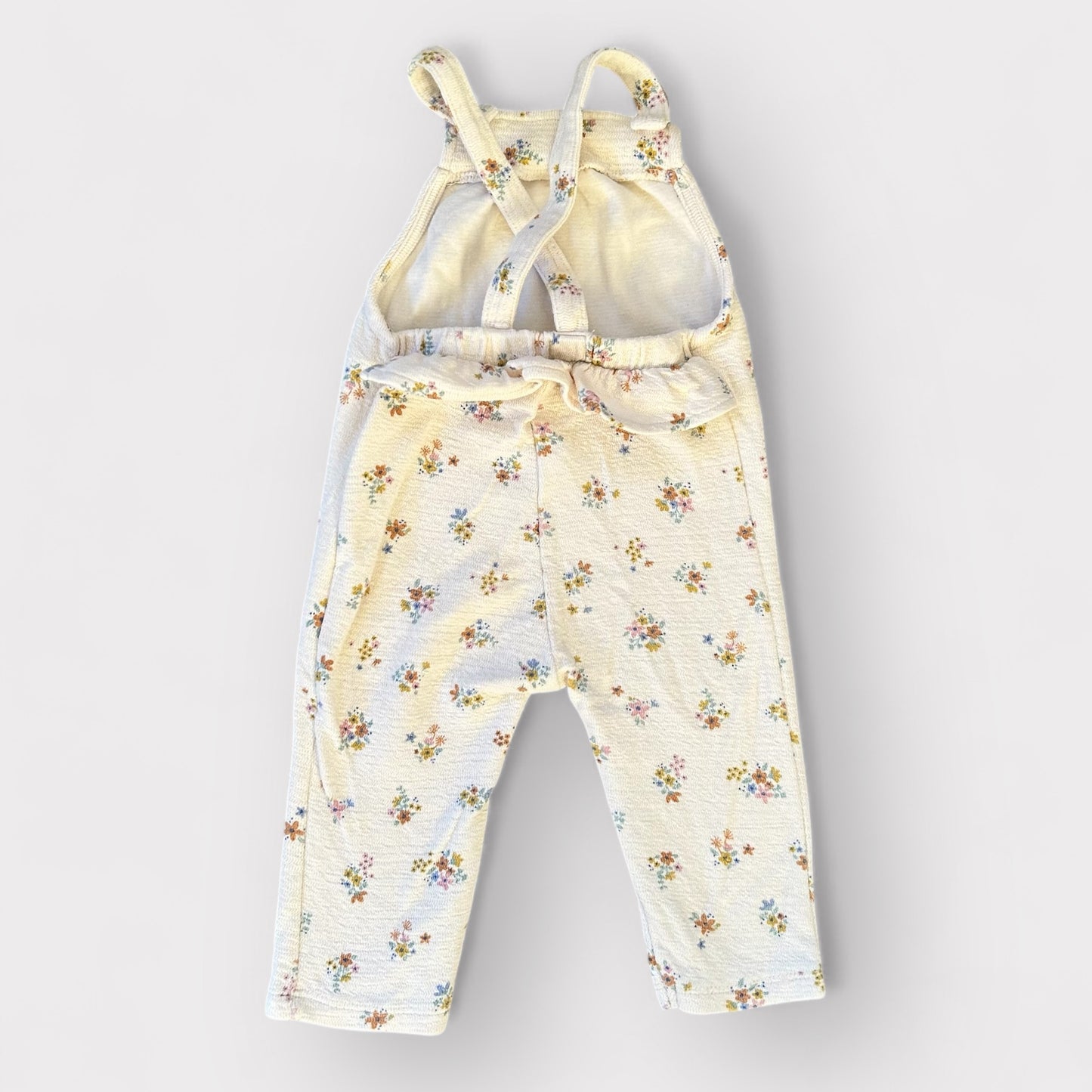 9-12 Months Zara Cream Neutral Floral Soft Dungarees Overalls