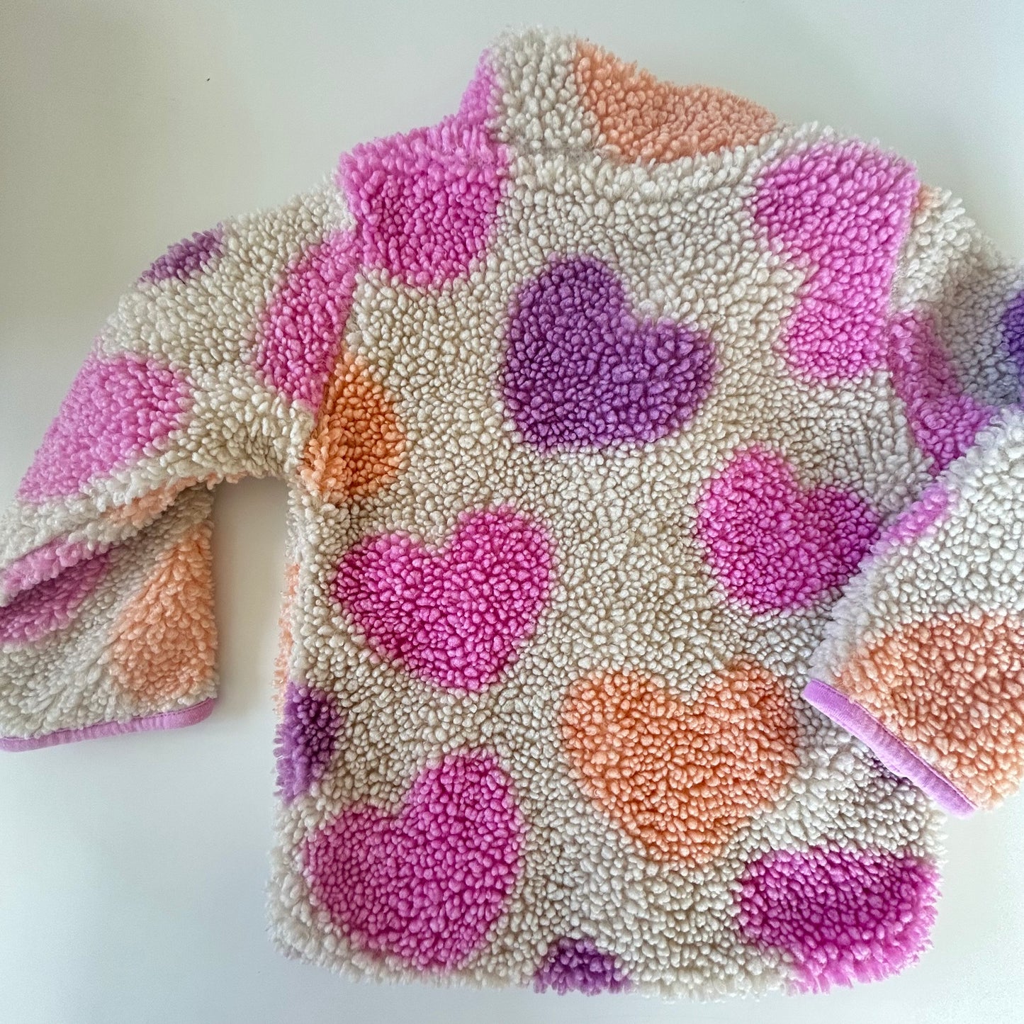 1.5-2 Years H&M Beige Pink Hearts Boucle Fleece Jacket