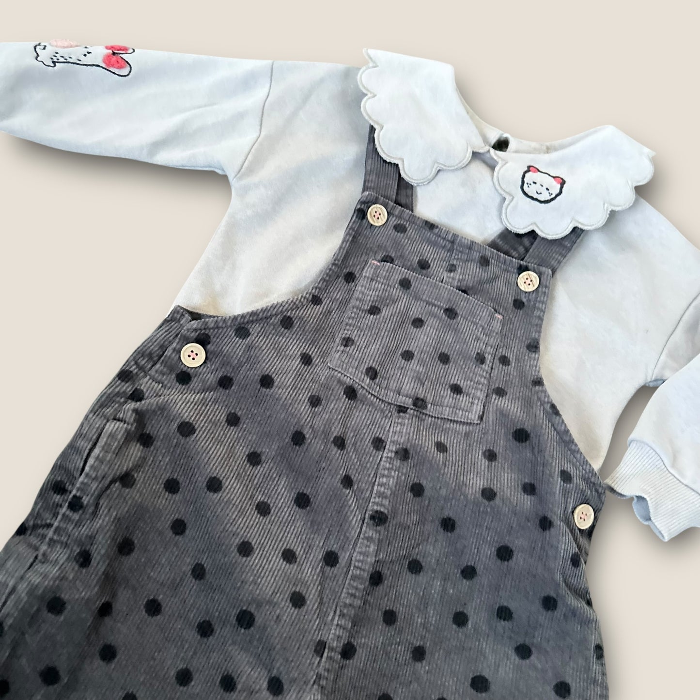 1.5-2 Years Next Charcoal Corduroy Polka Dot Dungarees Set
