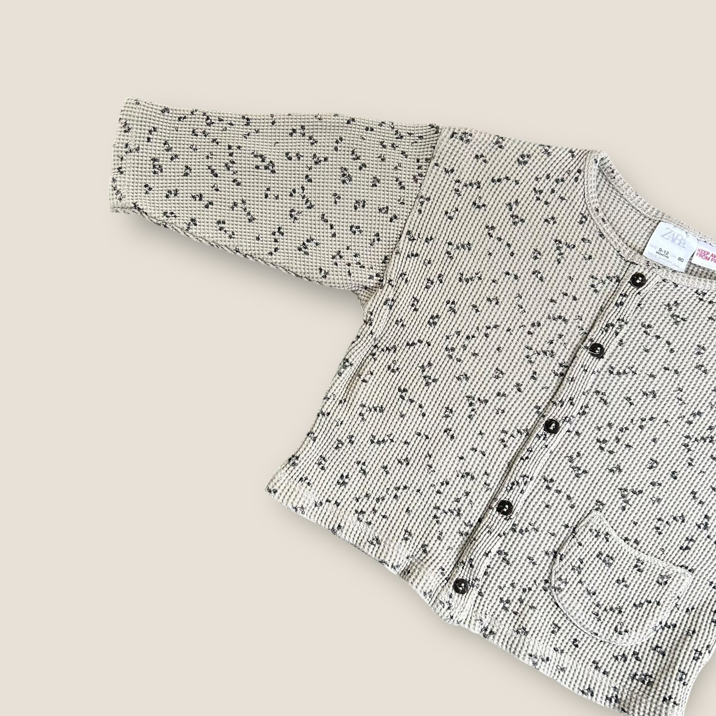9-12 Months Zara Grey Waffle Knitted Ditsy Floral Top/Cardigan