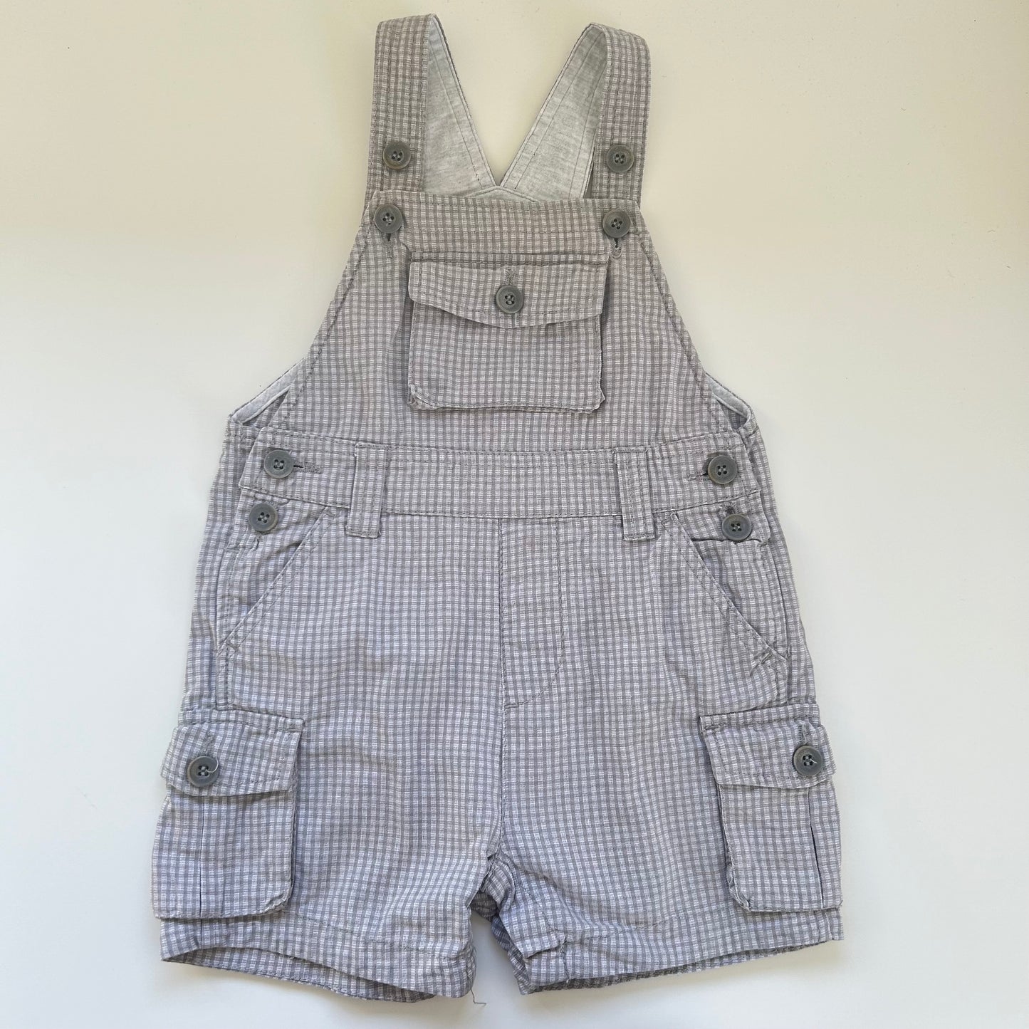 18-24 Months Vintage Zara grey gingham check dungaree shorts romper suit