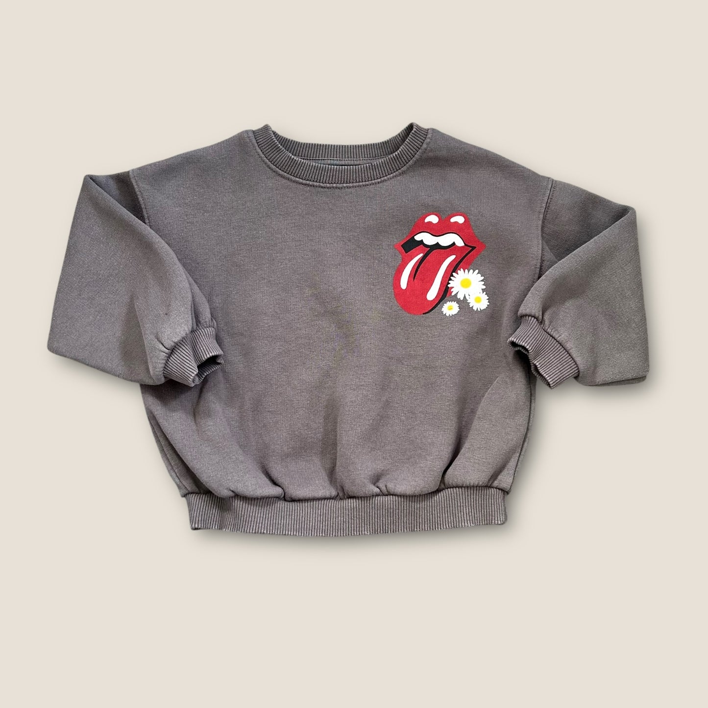 2-3 Years Zara Girls Charcoal Rolling Stones Floral Sweatshirt