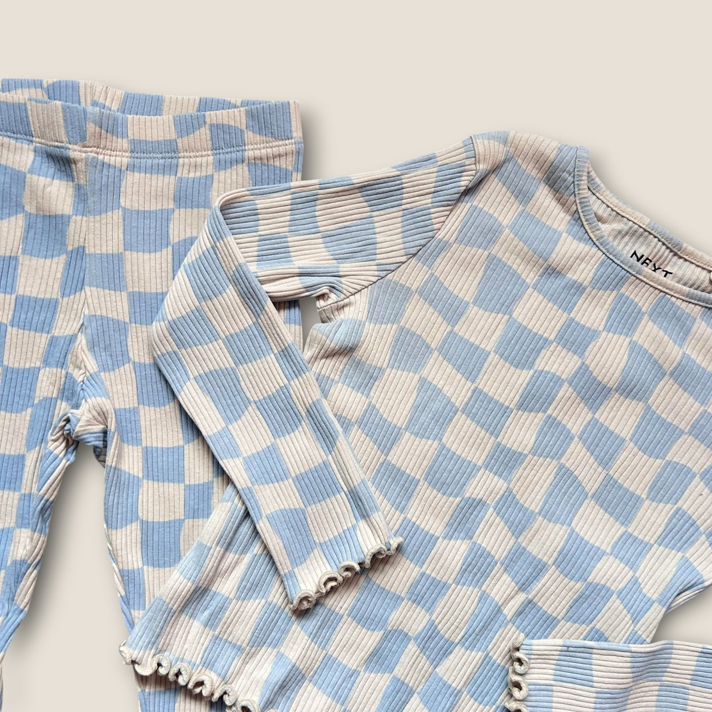 4-5 Years Next Checkerboard Printed Blue Top and Leggings Set Co Ord