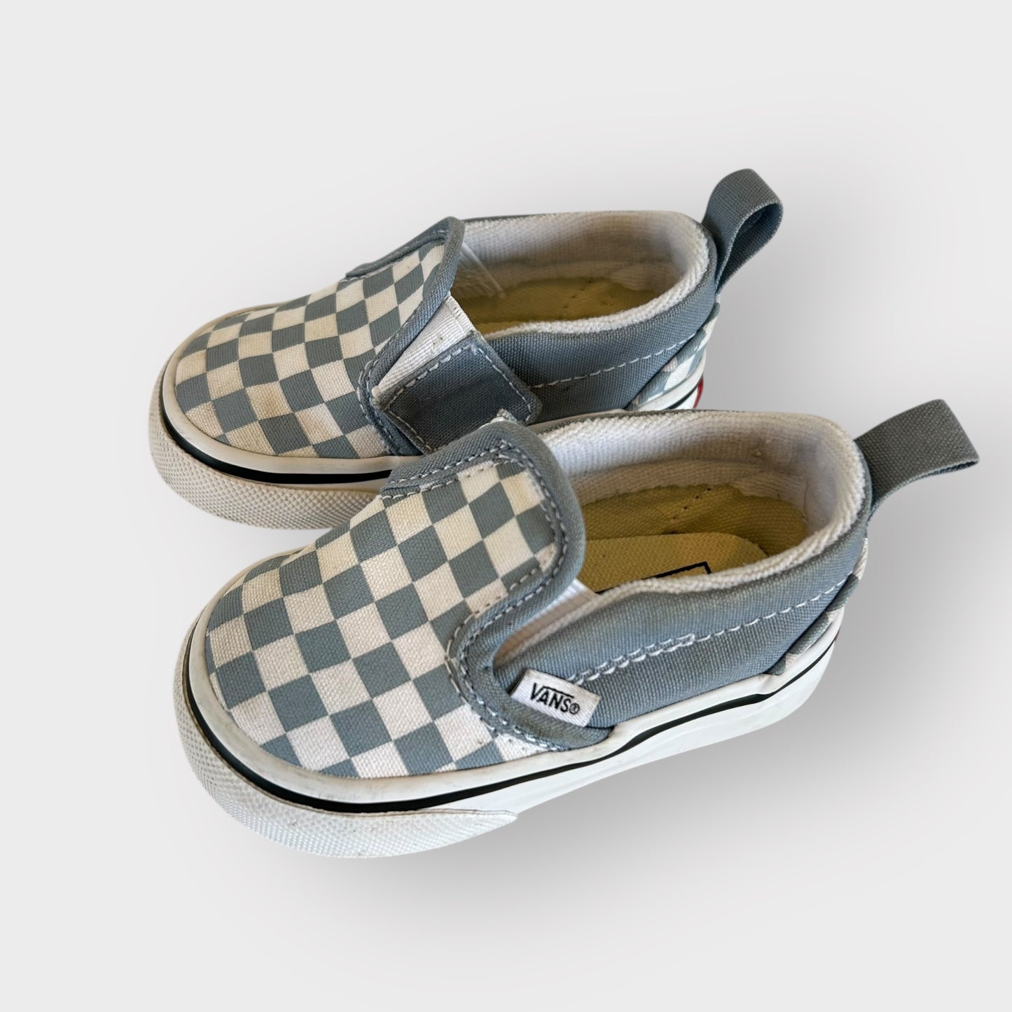 UK Infant 3 Blue and White Checkerboard Vans Slip on Trainers