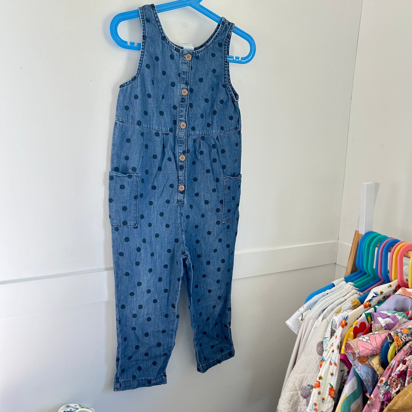 3-4 Years H&M Blue Denim Polka Dot Jumpsuit Dungarees