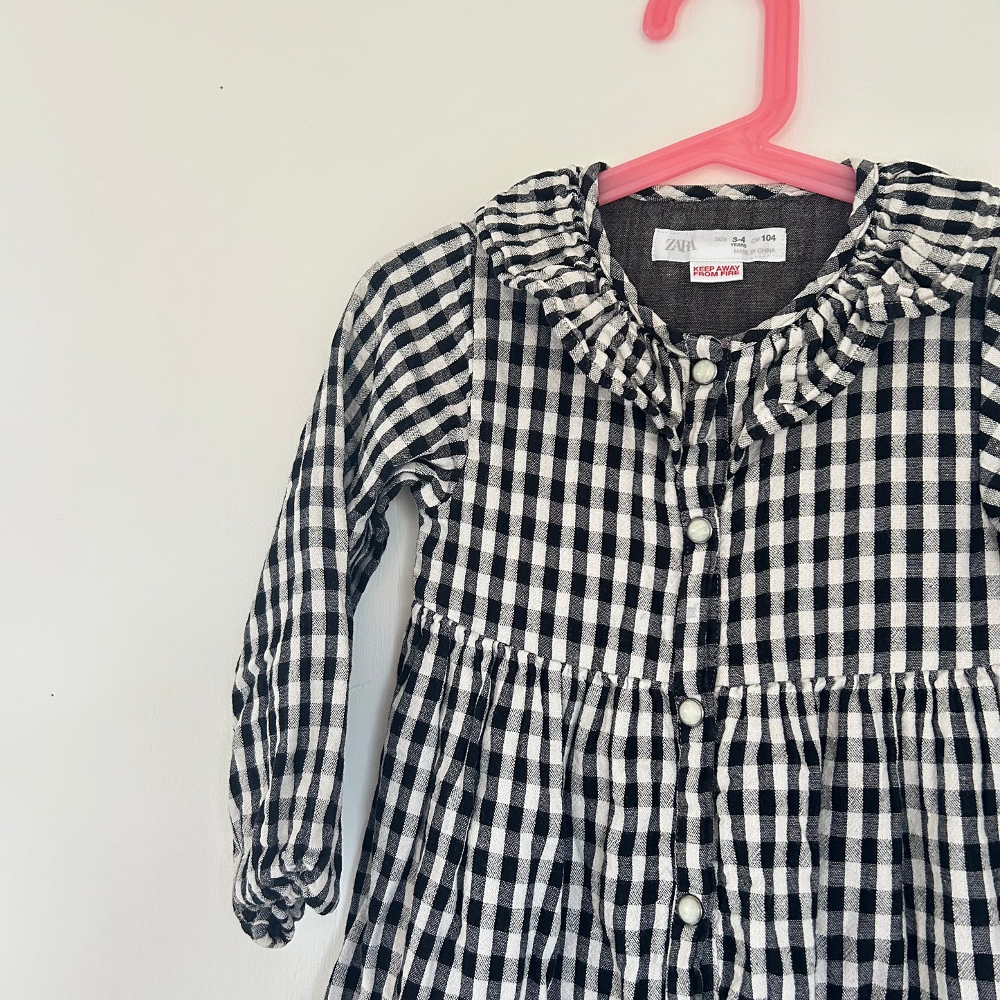 3-4 Years Zara Black and White Gingham Print Dress