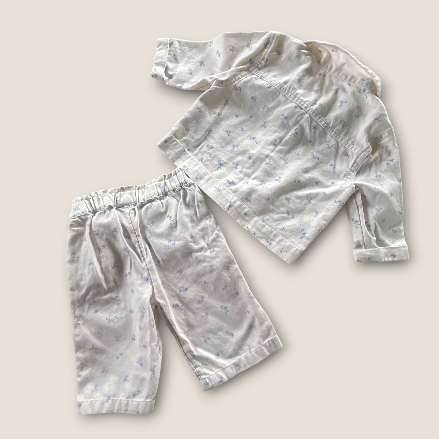 3-6 Months Next Cream and Blue Floral Jacket and Trousers Co Ord Set