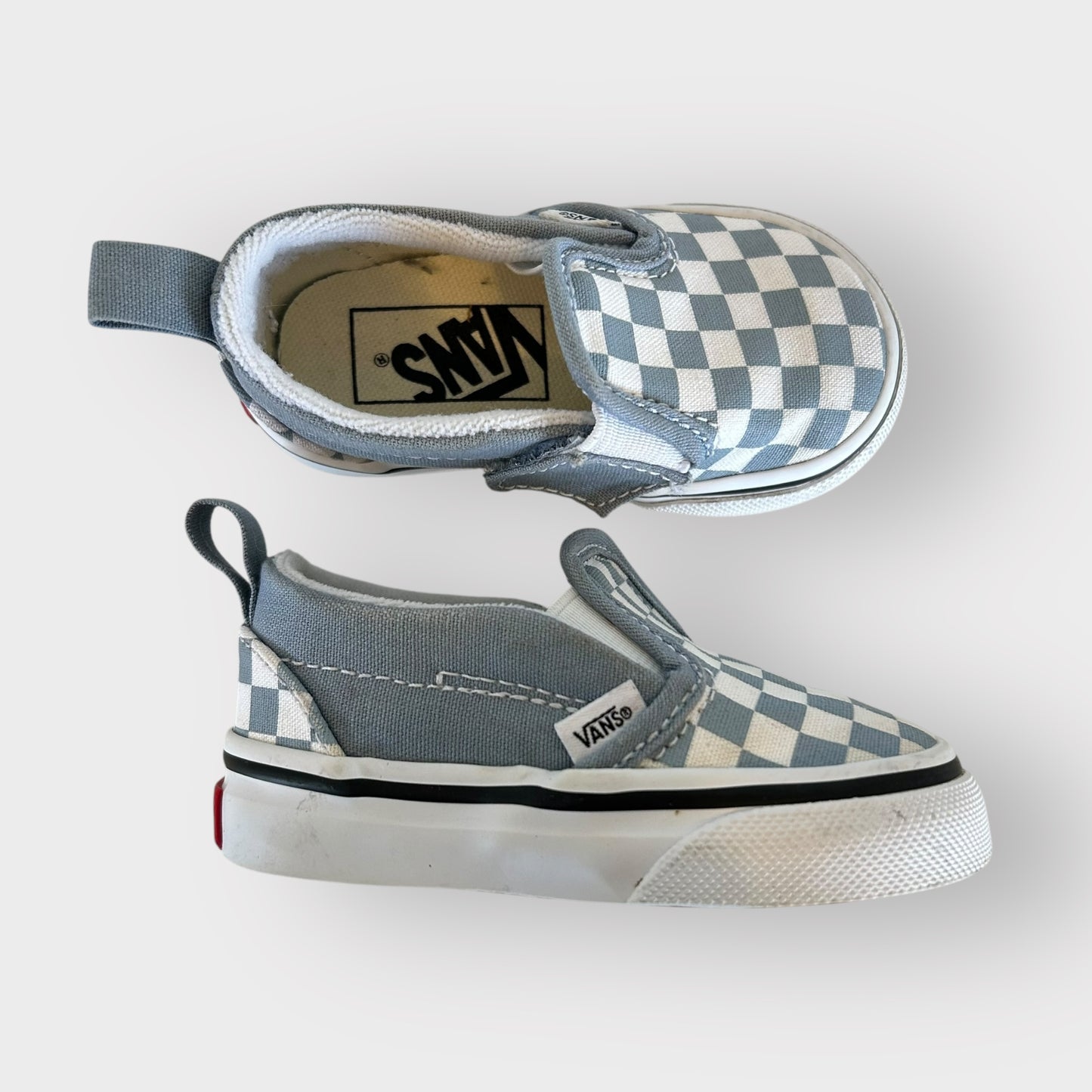 UK Infant 3 Blue and White Checkerboard Vans Slip on Trainers