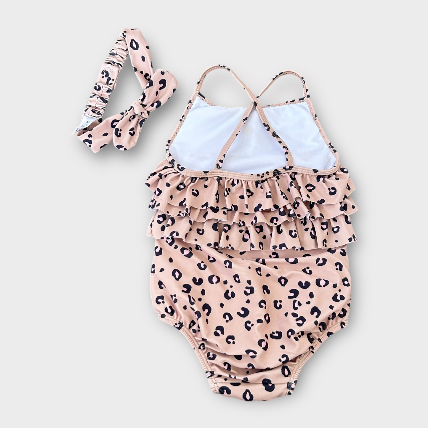 2-3 Years Tu Beige Leopard Print Swimming Costume + Headband