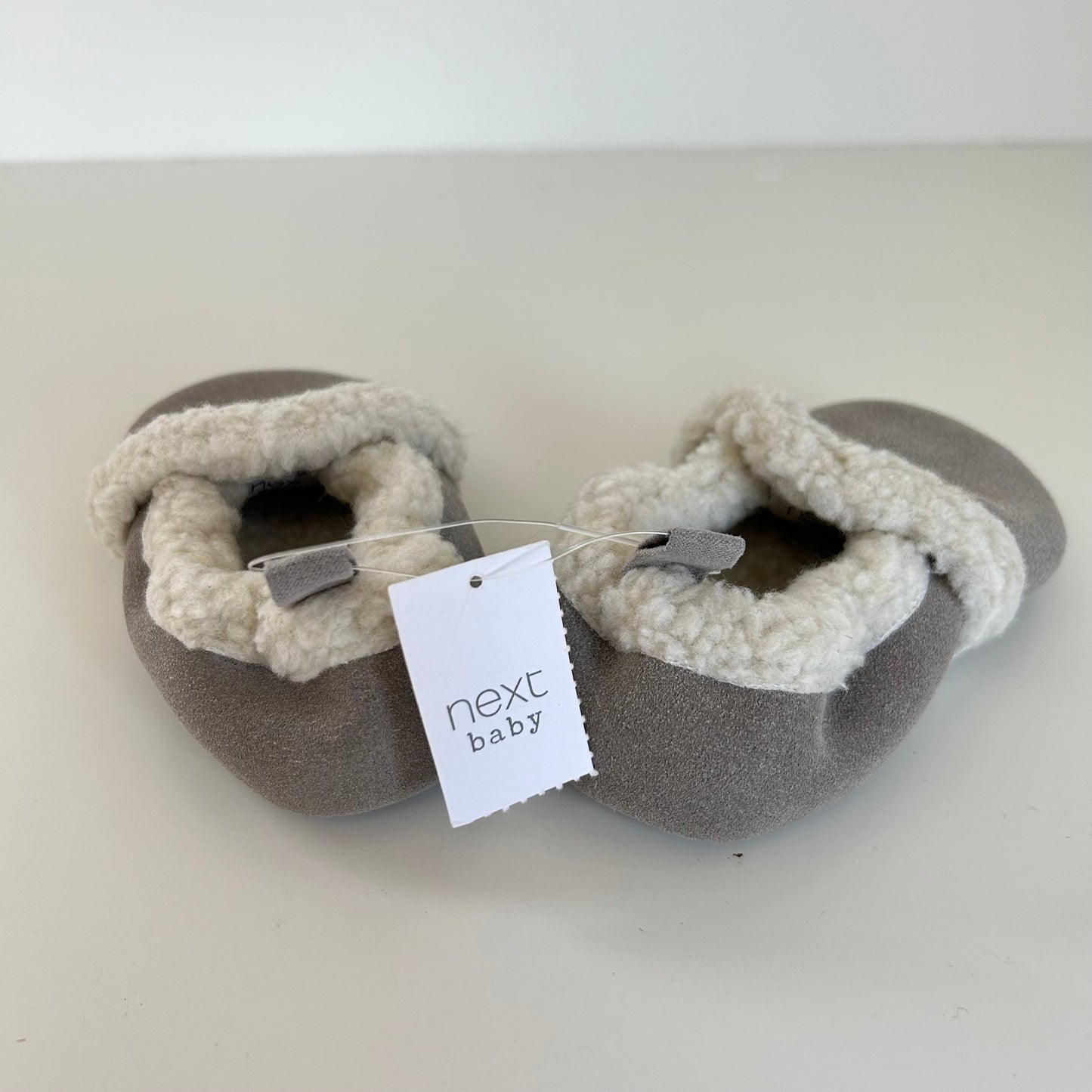 UK Infant Size 3 Next Pre Walker Grey Suede Sherpa Slippers/Shoes NEW