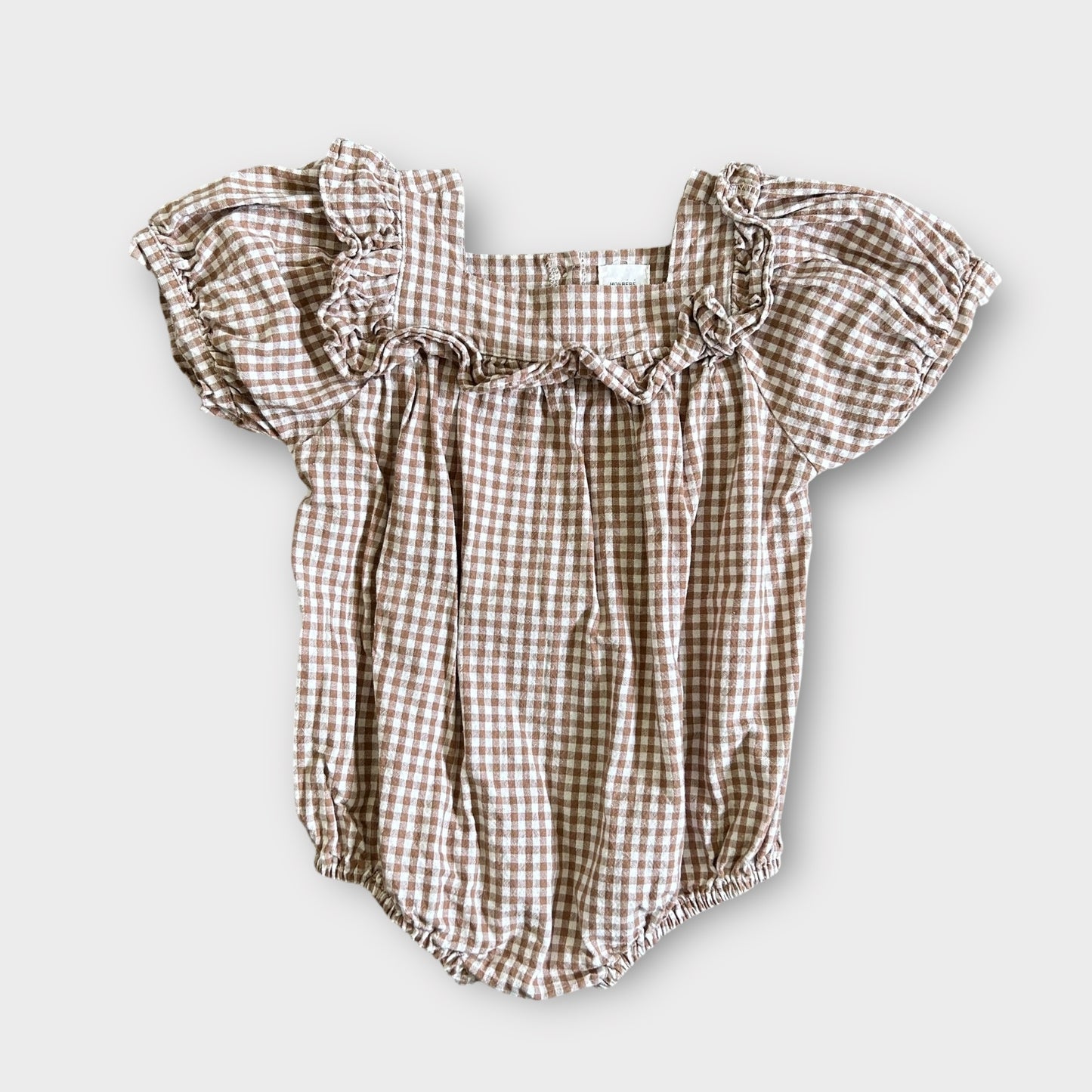 12-18 Months Mon Bebe Korean Baby Fashion Brown Gingham Romper Suit