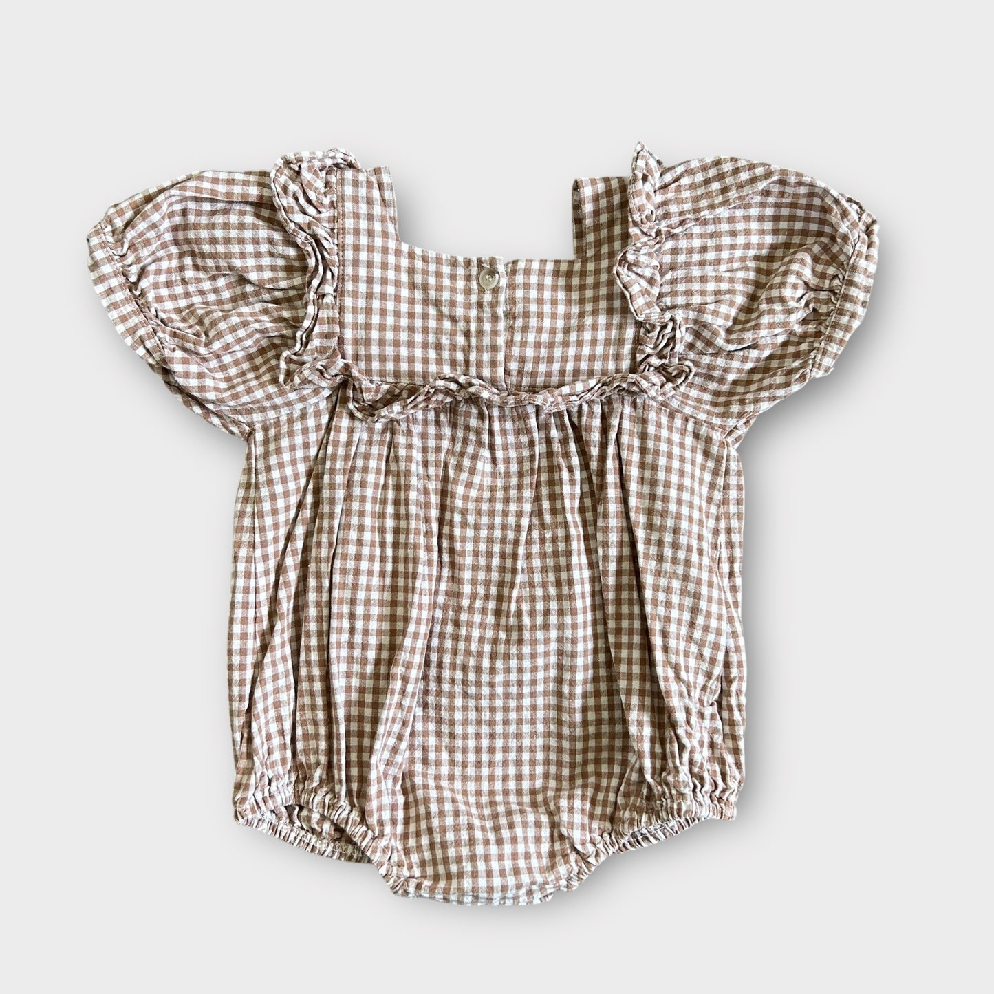 12-18 Months Mon Bebe Korean Baby Fashion Brown Gingham Romper Suit