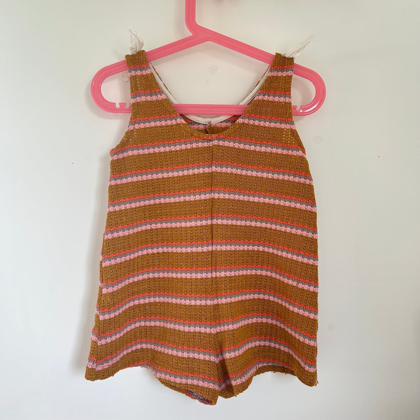 4-5 Years Zara Mustard Yellow and Pink Knitted Woven Romper Shorts Playsuit