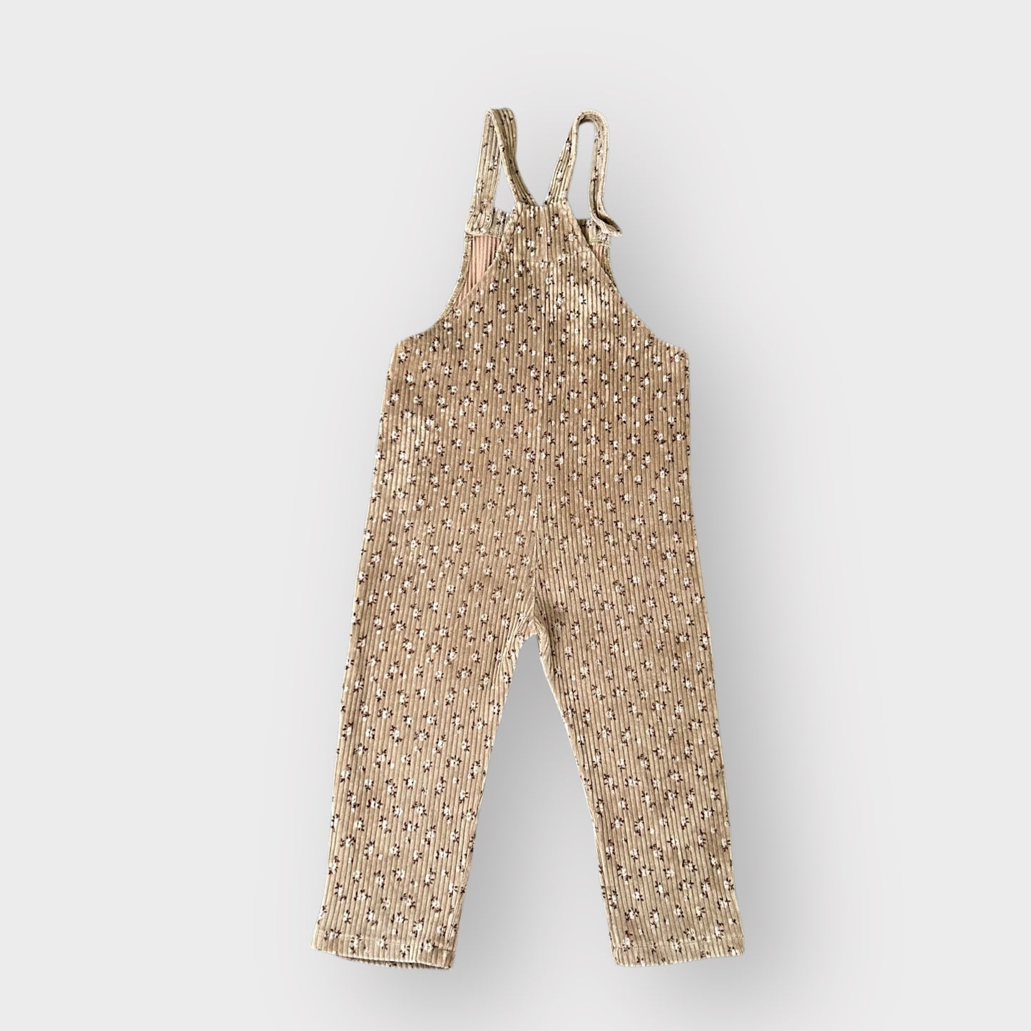 3-4 Years Zara Khaki Green Floral Corduroy Dungarees