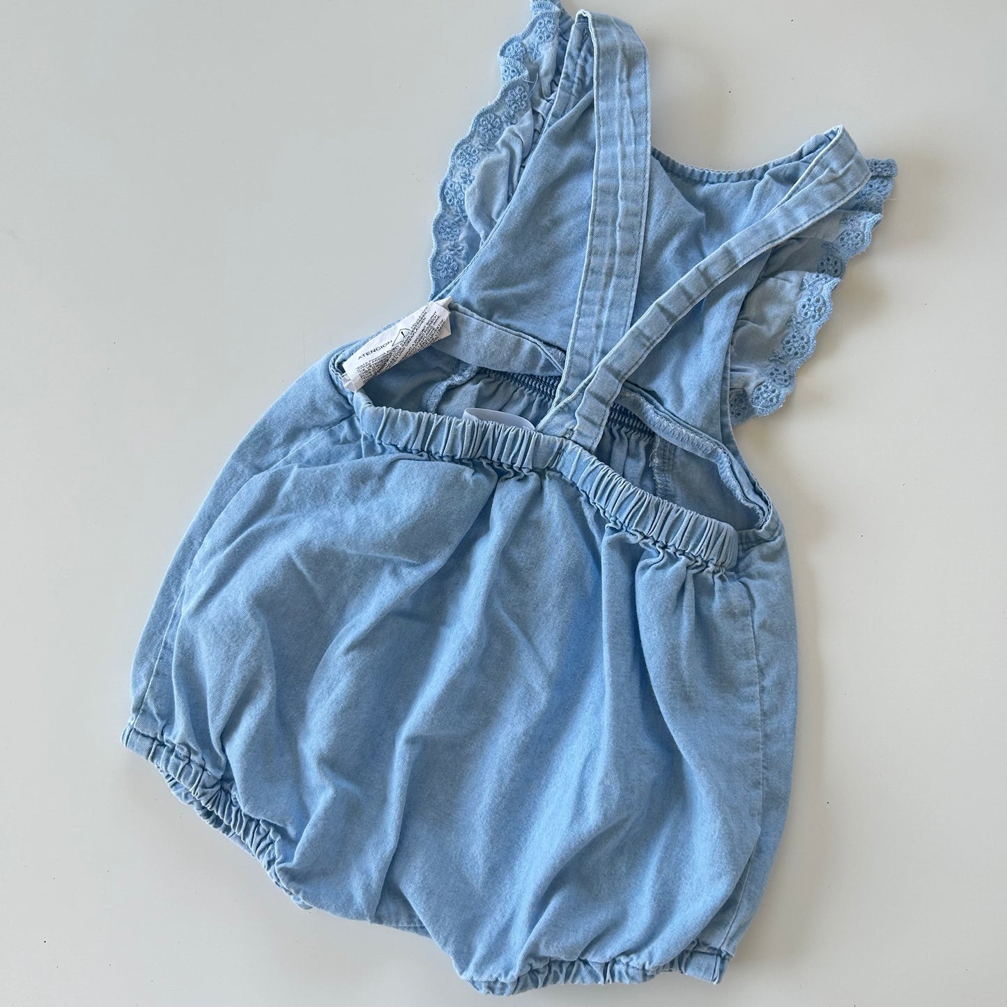 6-9 Months Zara Blue Denim look Embroidered Floral Romper