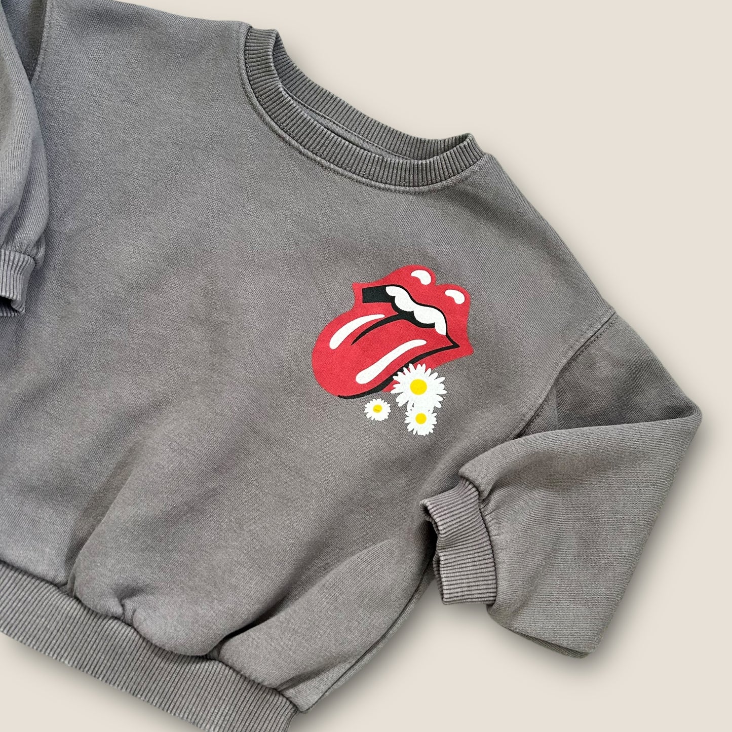 2-3 Years Zara Girls Charcoal Rolling Stones Floral Sweatshirt