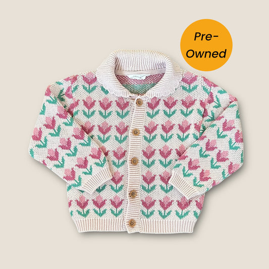 12-18 Months Primark Pink Retro Floral Knitted Cardigan