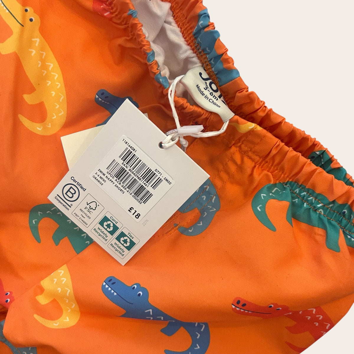 3-6 Months JoJo Maman Bebe Swim Shorts Trunks Orange Crocodiles New