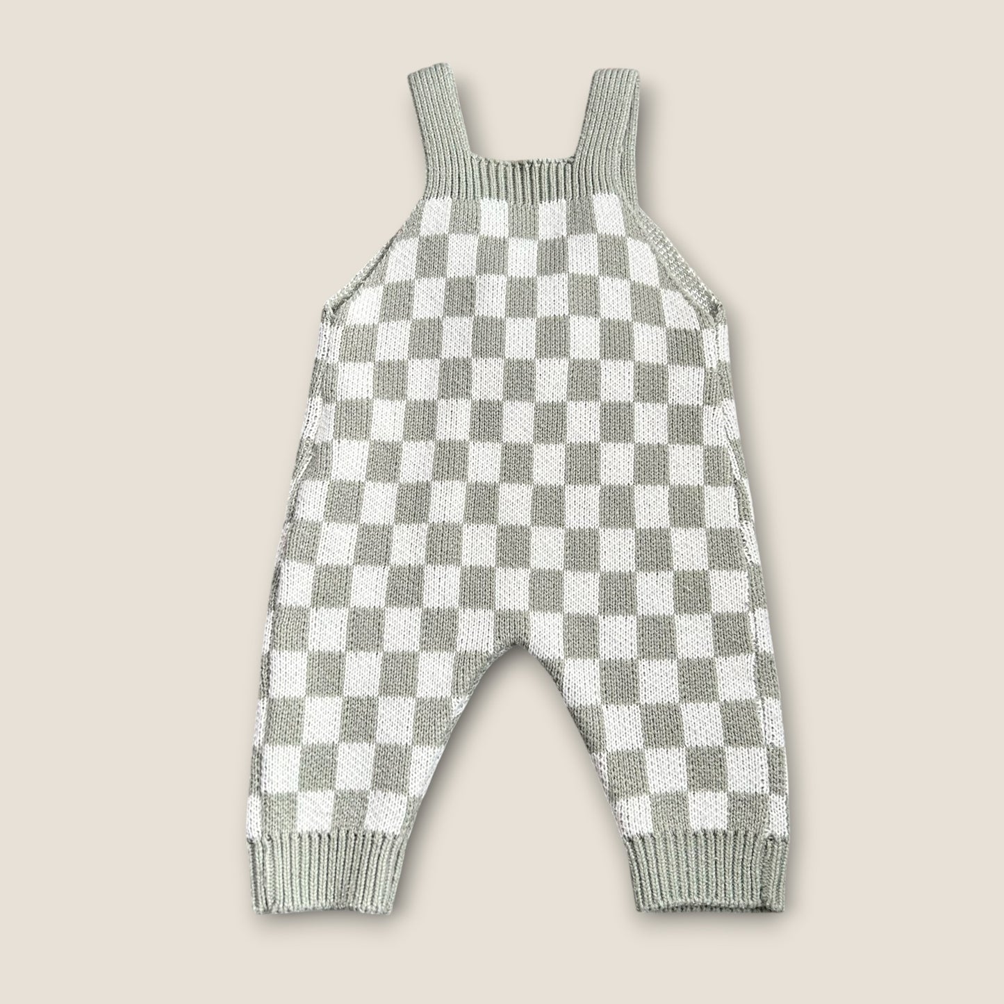 3-6 Months SHEIN Green Knitted Checkerboard Dungarees