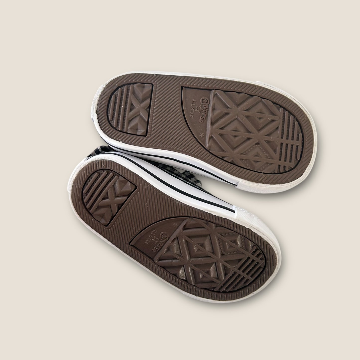 UK Infant Size 4 Black And White Gingham Print Low Converse Velcro Trainers