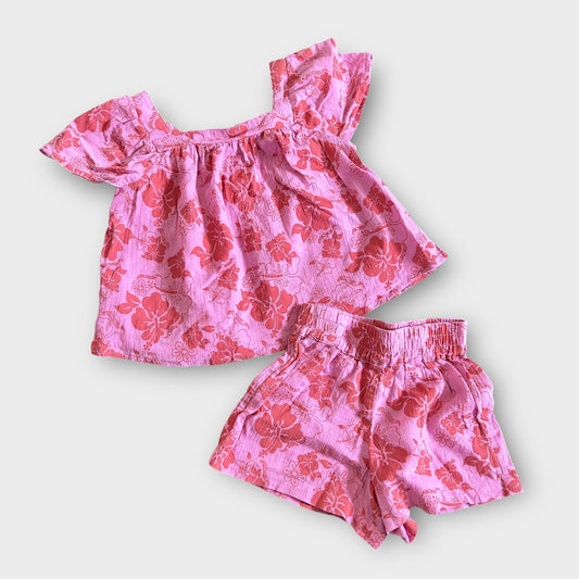 2-3 Years River Island Pink and Red floral Summer Two Piece Top and Shorts