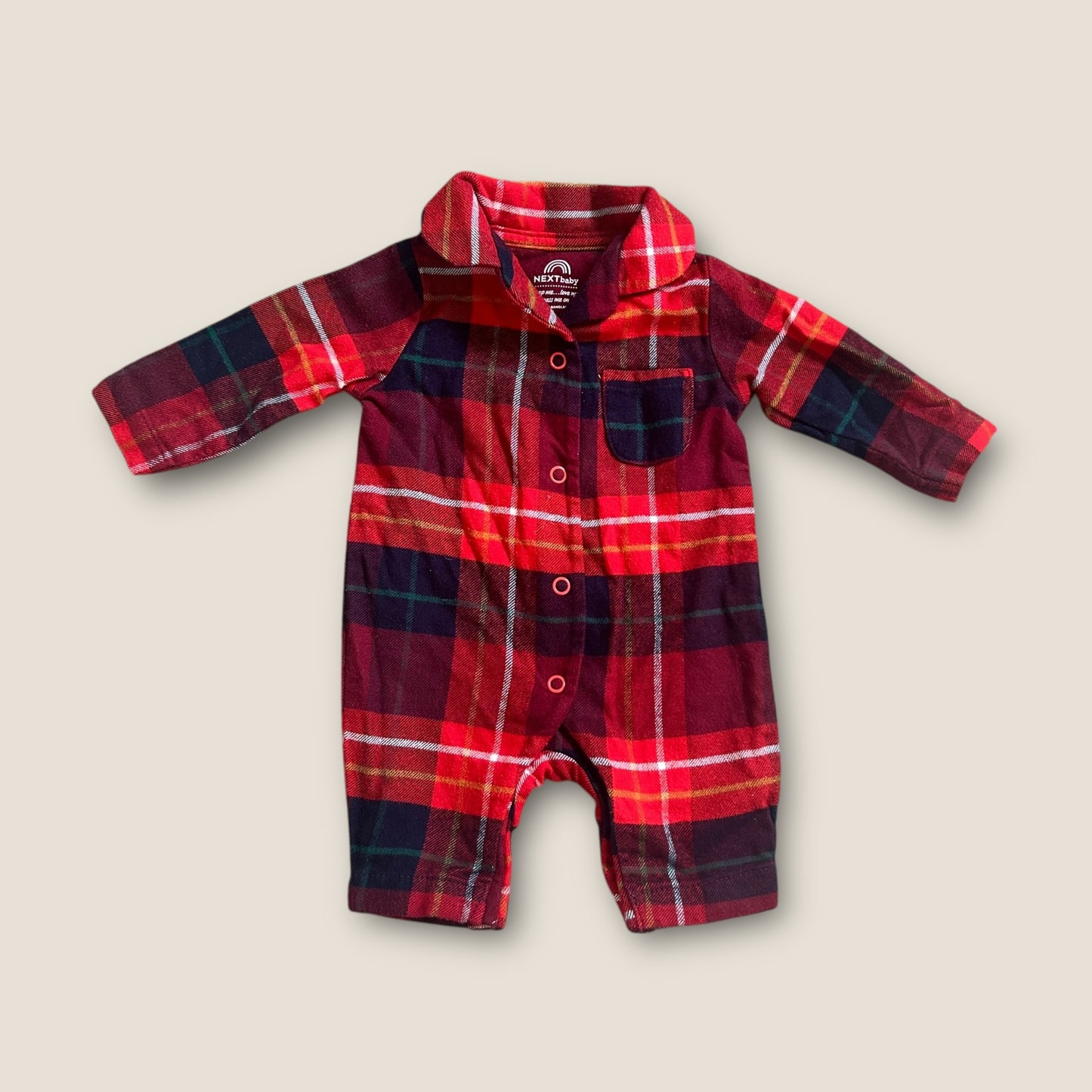 First Size Next Red Checkered Christmas Flannel Sleepsuit all in one