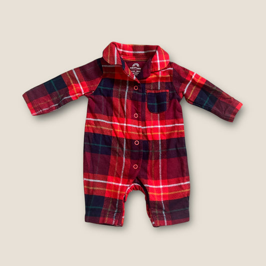 First Size Next Red Checkered Christmas Flannel Sleepsuit all in one