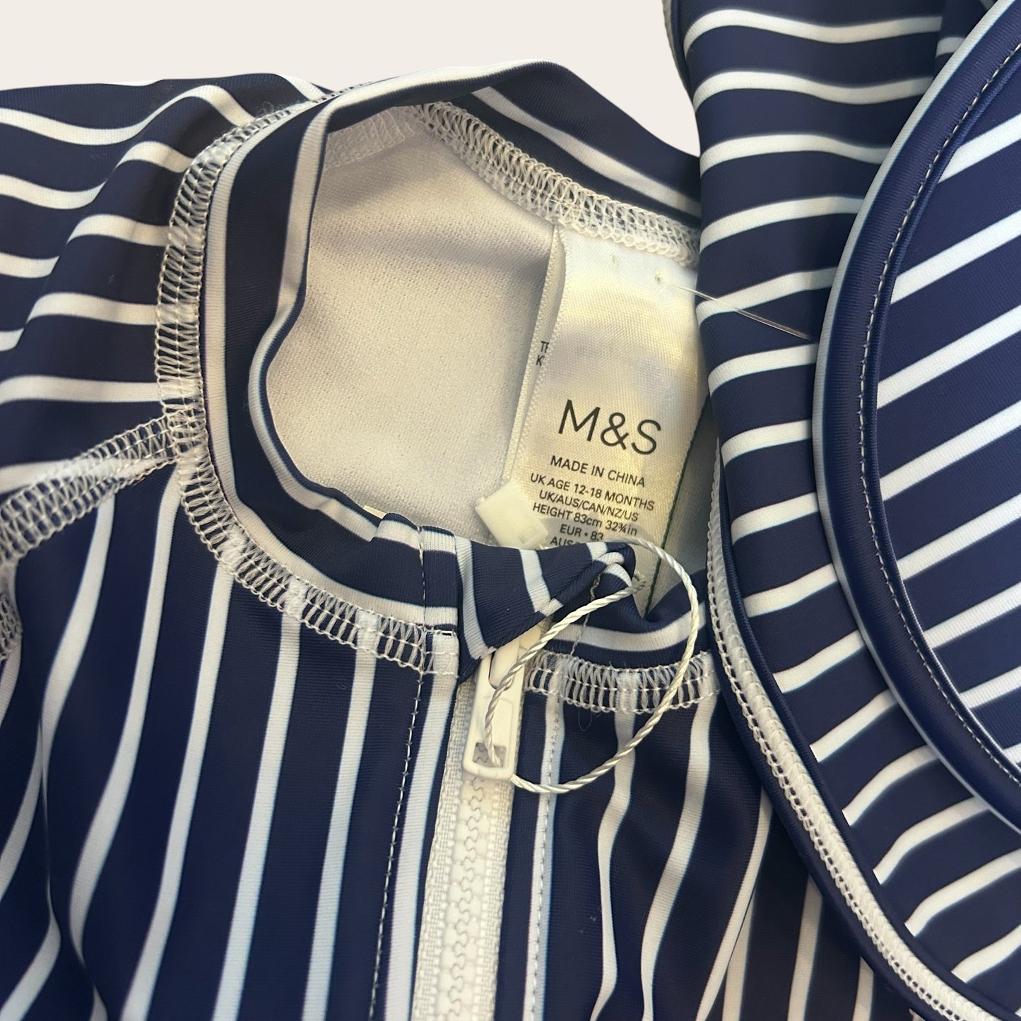 12-18 Months M&S Marks and Spencer Swim Suit Navy Stripe With Hat New