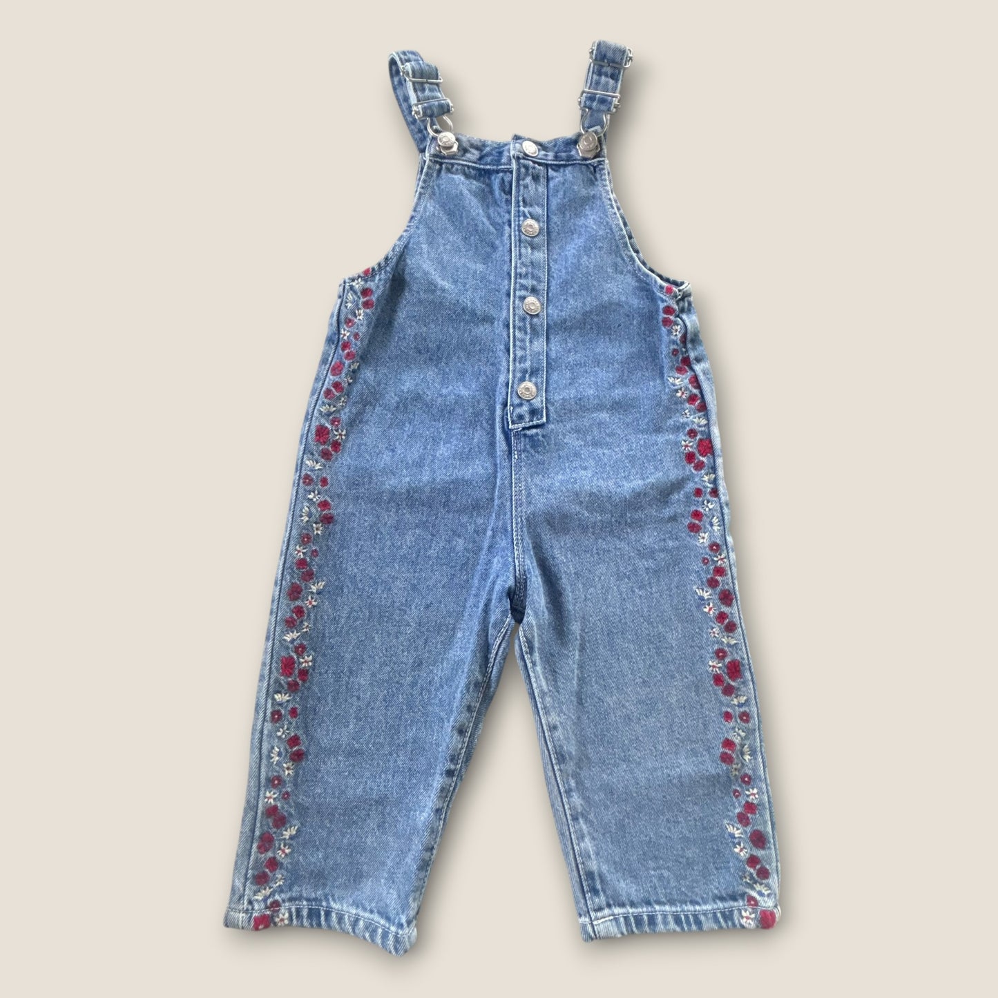 12-18 Months Zara Denim Embroidered Floral Dungarees