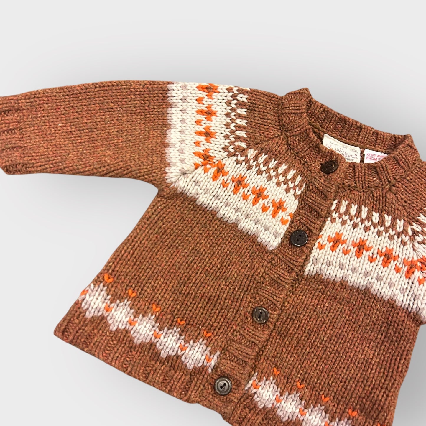 6-9 Months Zara Brown Fair Isle Chunky Knitted Cardigan